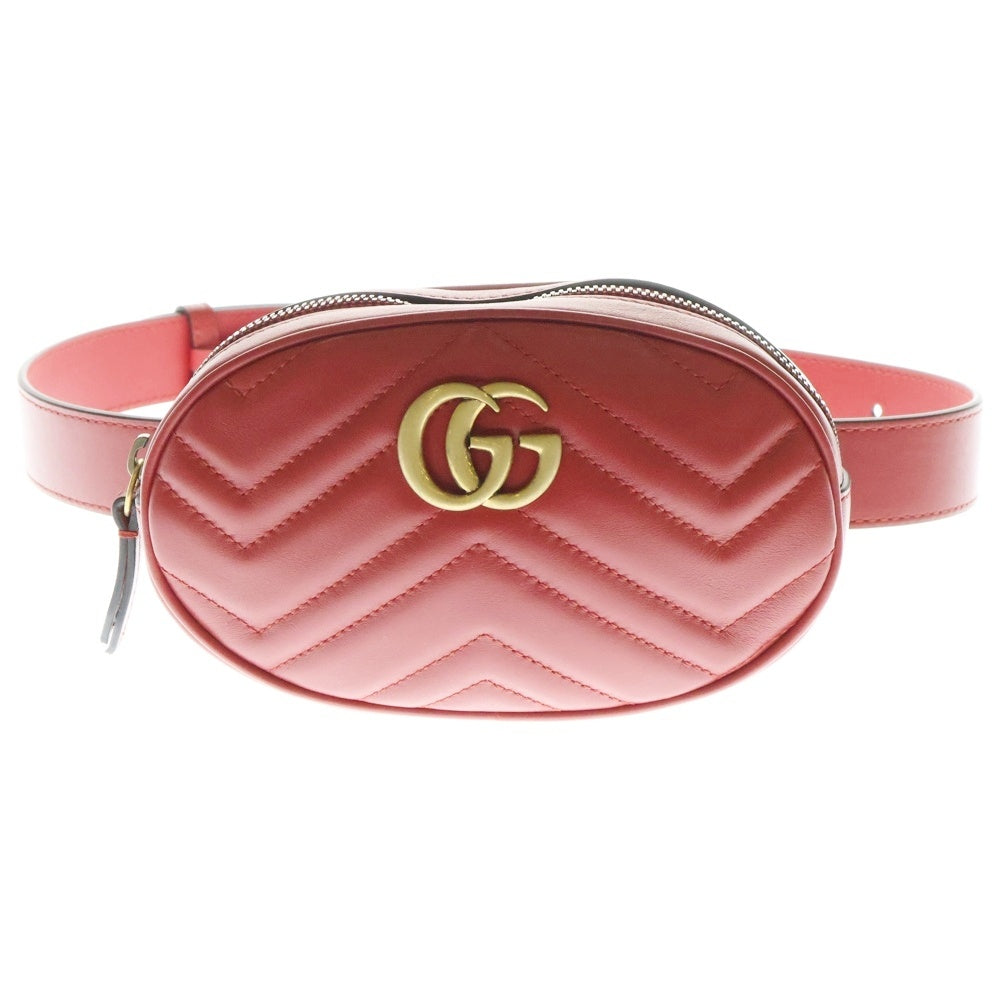 GUCCI(グッチ) GGマーモント キルティング ベルト ウエストバッグ ポーチ レッド 476434 493075