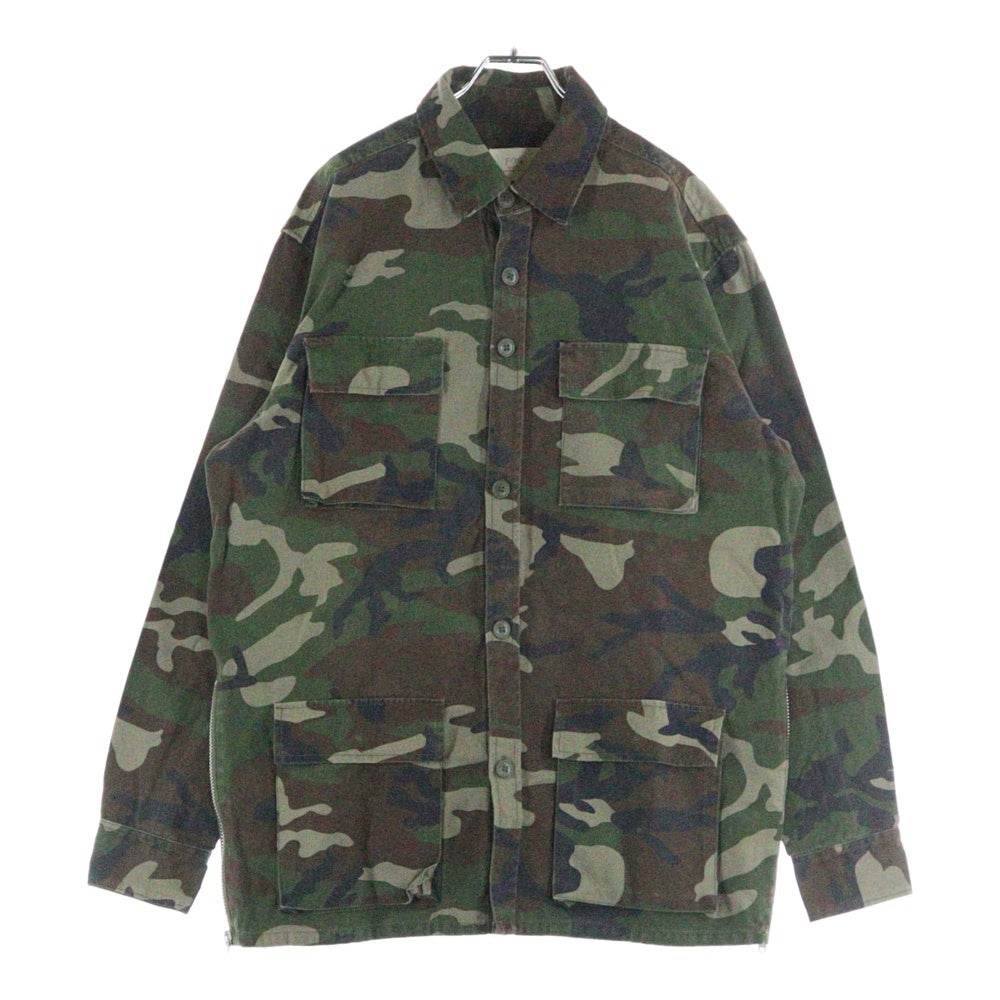 ESSENTIALS FEAR OF GOD(エッセンシャル フィアオブゴッド) カモ柄 サイドジップ コットン ミリタリージャケット カーキ
