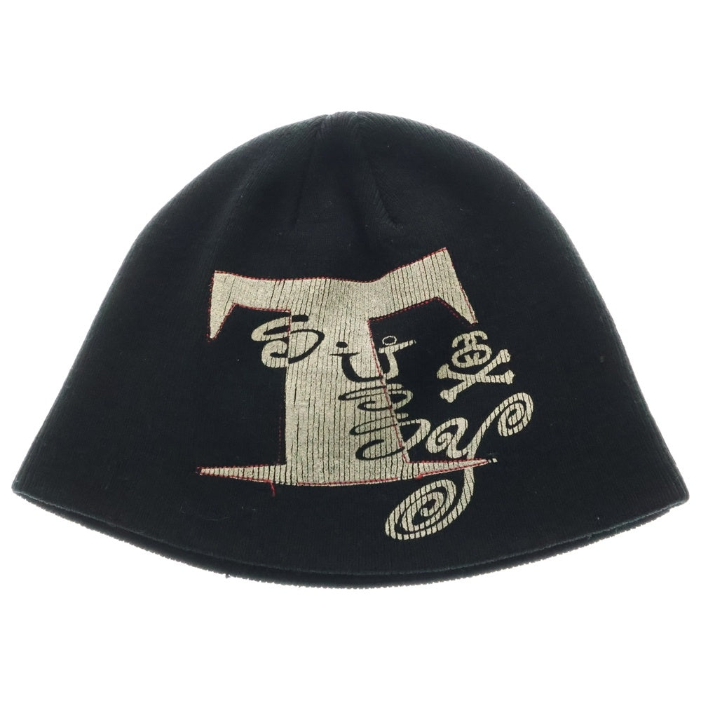 STUSSY(ステューシー) 00s OLD STUSSY オールドステューシー 銀タグ グラフィックプリント ニットビーニー 帽子 ブラック