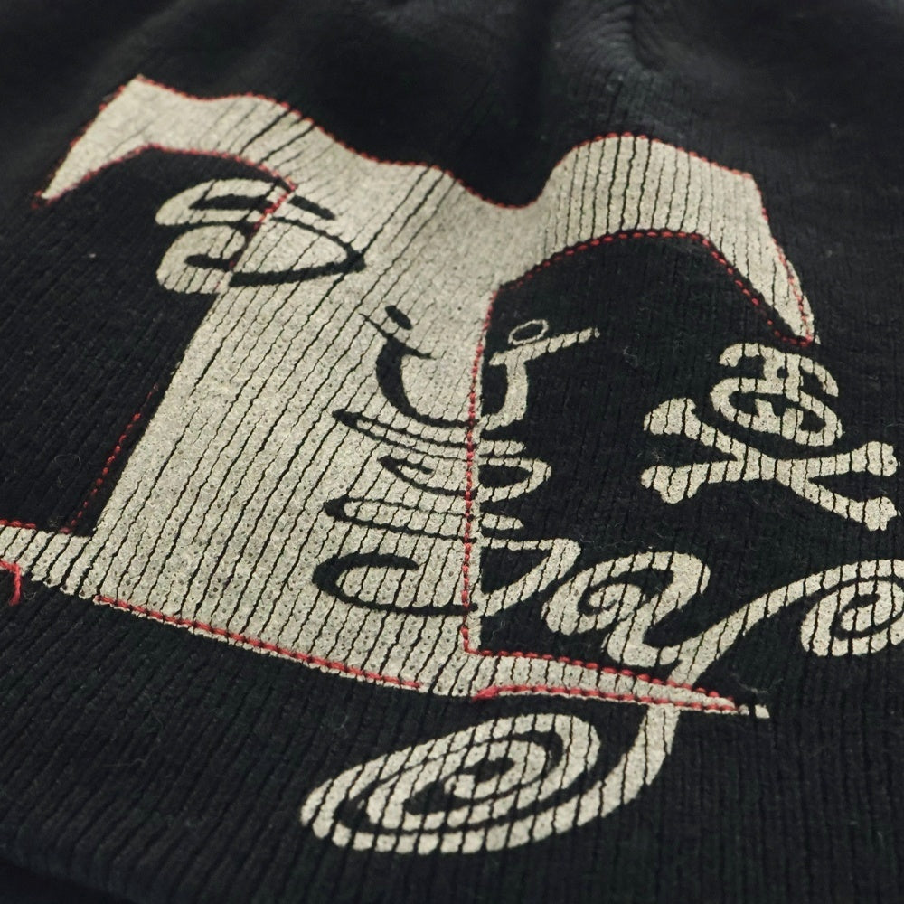STUSSY(ステューシー) 00s OLD STUSSY オールドステューシー 銀タグ グラフィックプリント ニットビーニー 帽子 ブラック