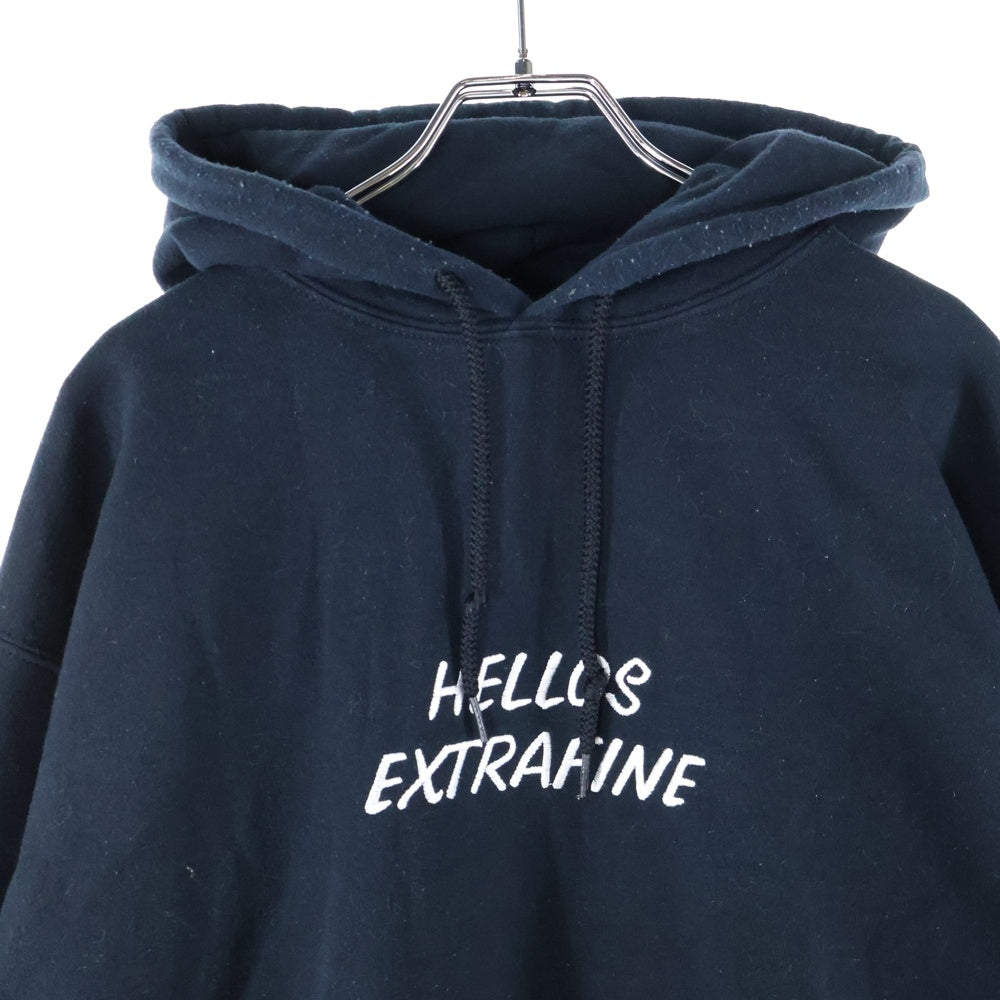 NO BRAND(ノーブランド) HELLOWS EXTRAFINE ハローズエクストラファイン フロントロゴ 刺繍 プルオーバーパーカー フーディ ブラック