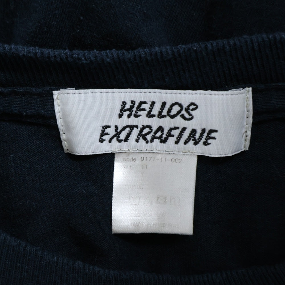 NO BRAND(ノーブランド) HELLOWS EXTRAFINE ハローズエクストラファイン 胸ロゴ 刺繍 半袖Tシャツ カットソー ブラック