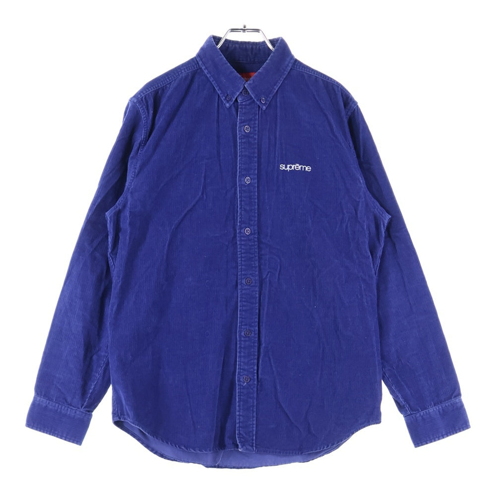 SUPREME(シュプリーム) 18AW Corduroy Shirt コーデュロイ 胸ロゴ刺繍 クラシックロゴ 長袖シャツ ネイビー