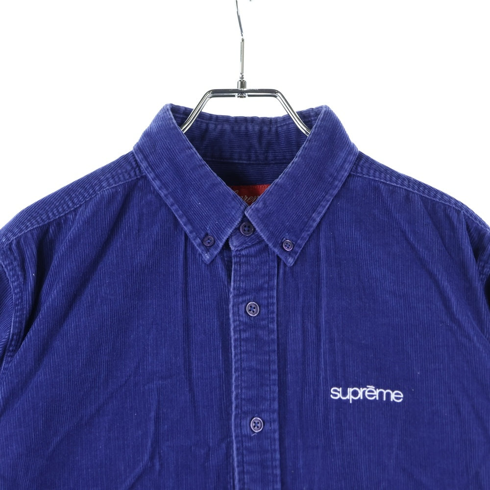 SUPREME(シュプリーム) 18AW Corduroy Shirt コーデュロイ 胸ロゴ刺繍 クラシックロゴ 長袖シャツ ネイビー