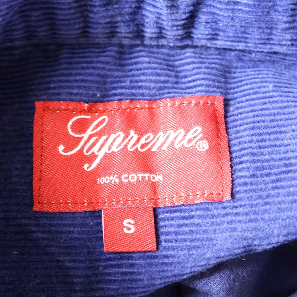 SUPREME(シュプリーム) 18AW Corduroy Shirt コーデュロイ 胸ロゴ刺繍 クラシックロゴ 長袖シャツ ネイビー
