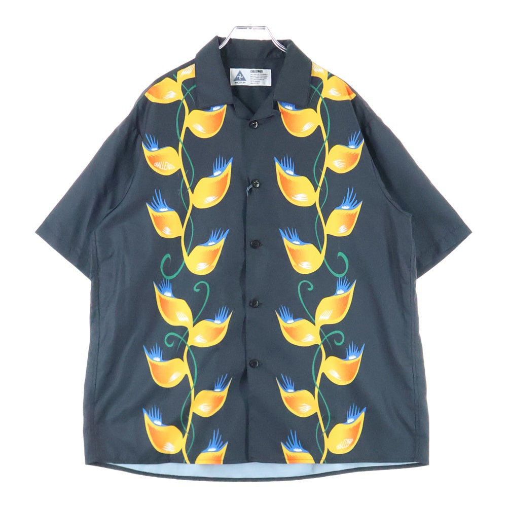 CHALLENGER(チャレンジャー) S/S FLAME LEAF SHIRT フレイム リーフ 総柄 半袖シャツ ブラック CLG-SH 023-004