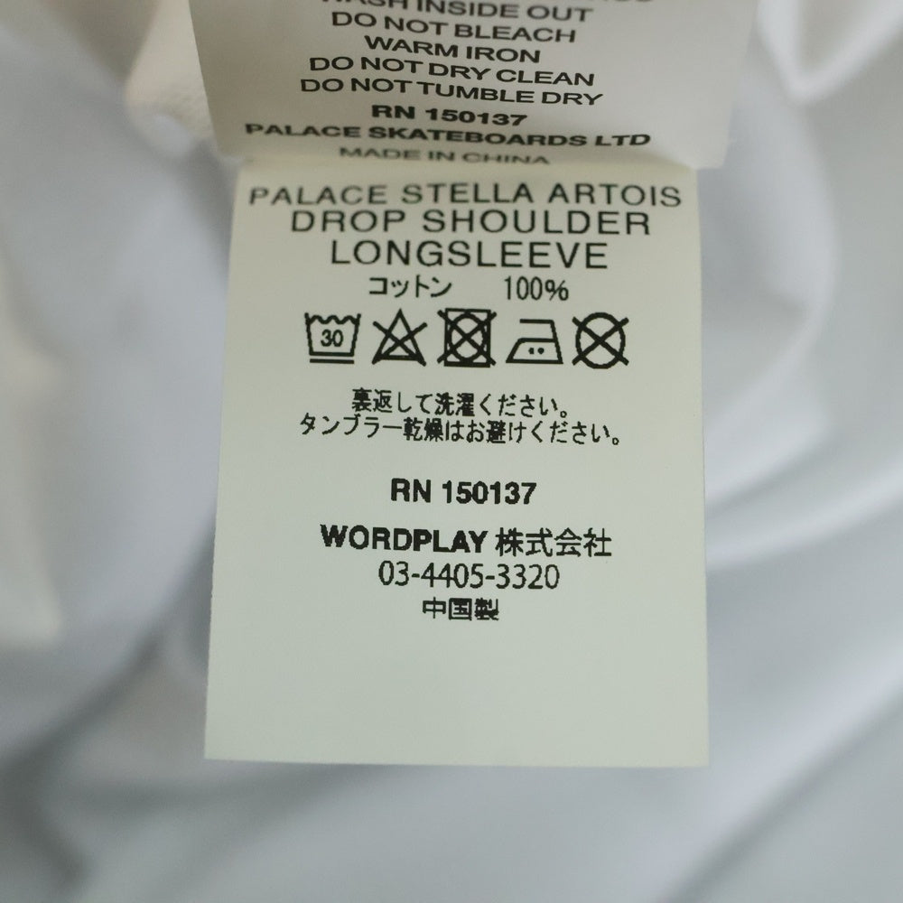 Palace Skateboards(パレススケートボーズ) 21SS x Stella Artois Drop Shoulder Long-Sleeve フロントロゴ刺繍 長袖Tシャツ ホワイト P20STES001