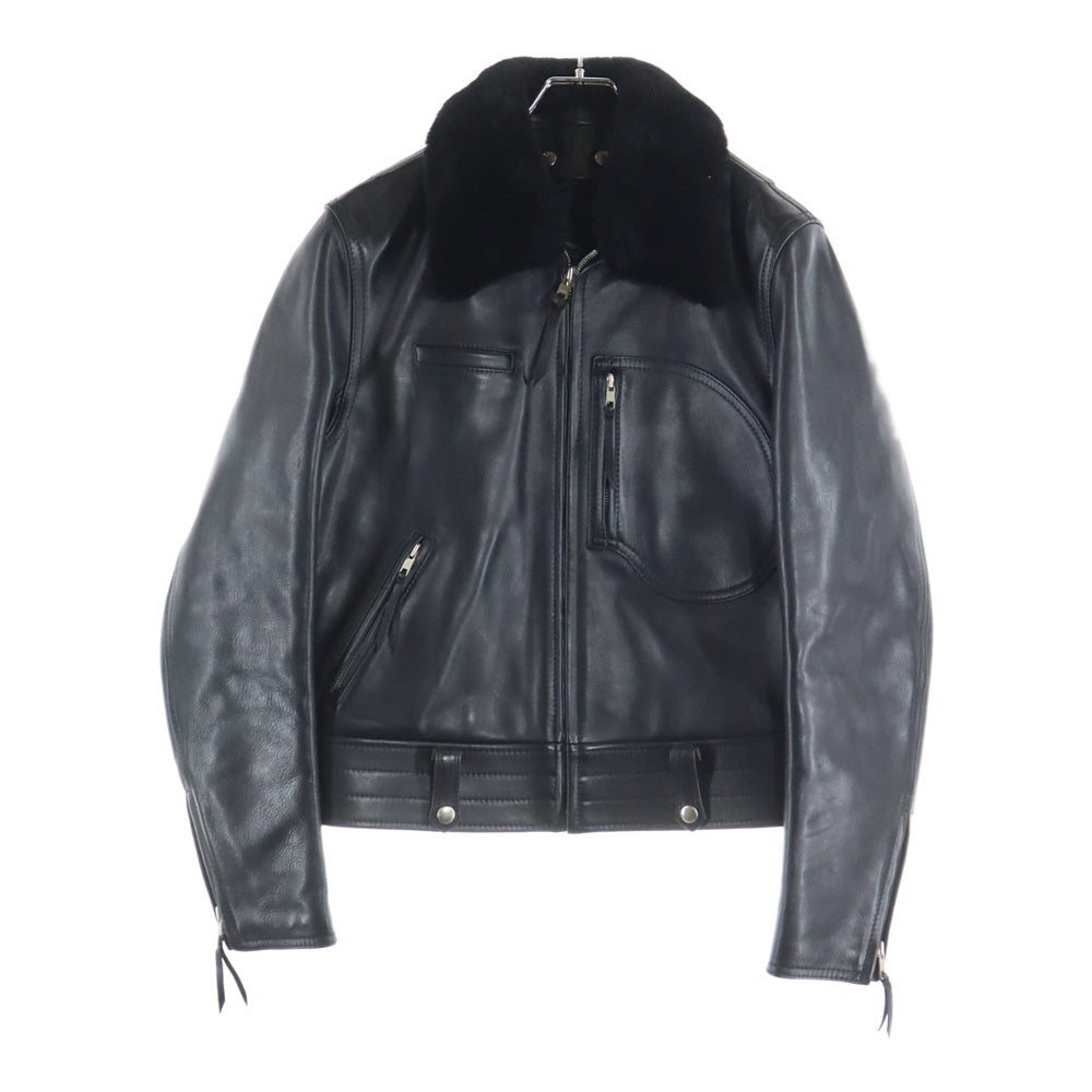 NO BRAND(ノーブランド) BIG TWIN ビッグツイン MOUTON SINGLE-D RIDERS ムートン シングルライダース 裏地キルティング Dポケット レザー ジャケット ブラック