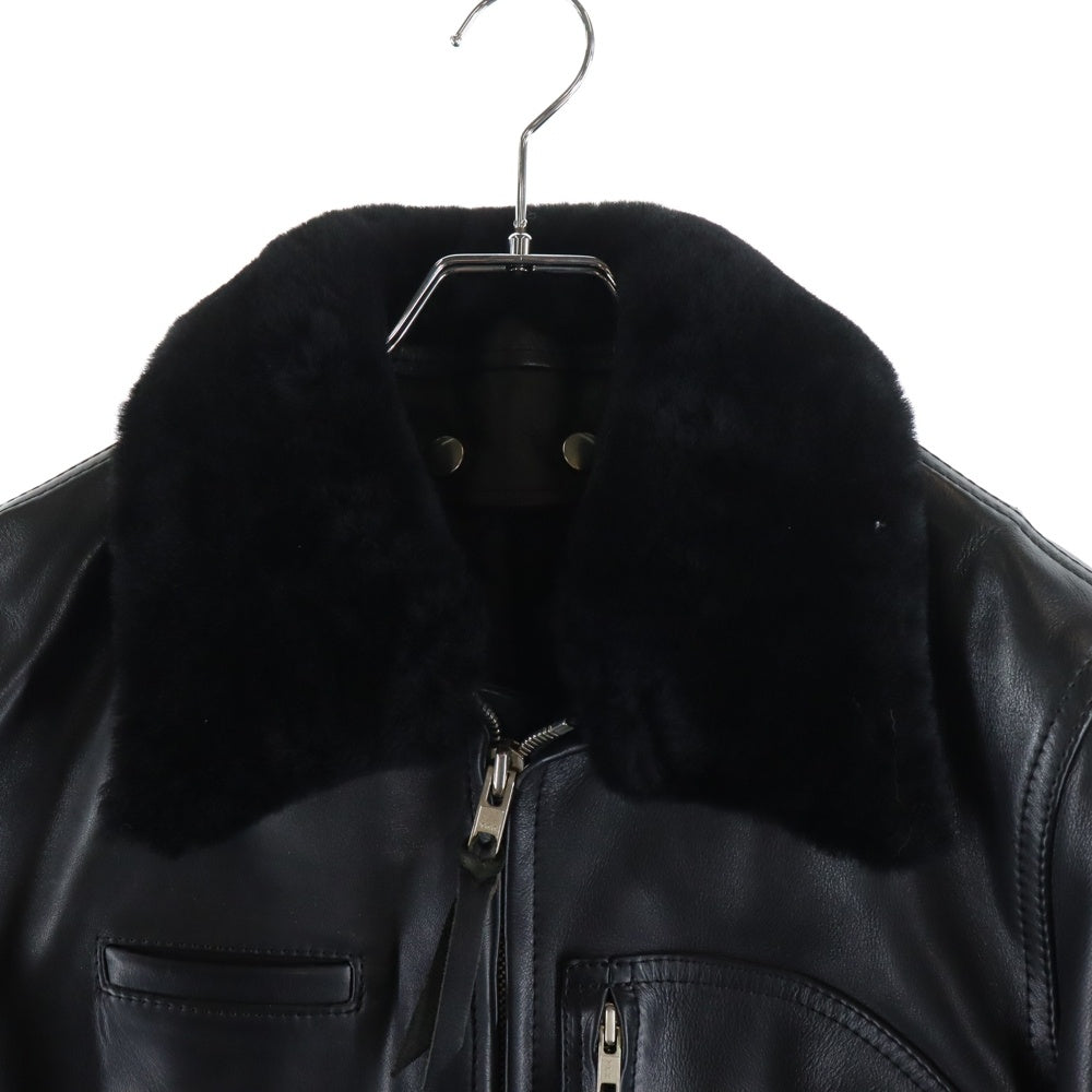 NO BRAND(ノーブランド) BIG TWIN ビッグツイン MOUTON SINGLE-D RIDERS ムートン シングルライダース 裏地キルティング Dポケット レザー ジャケット ブラック
