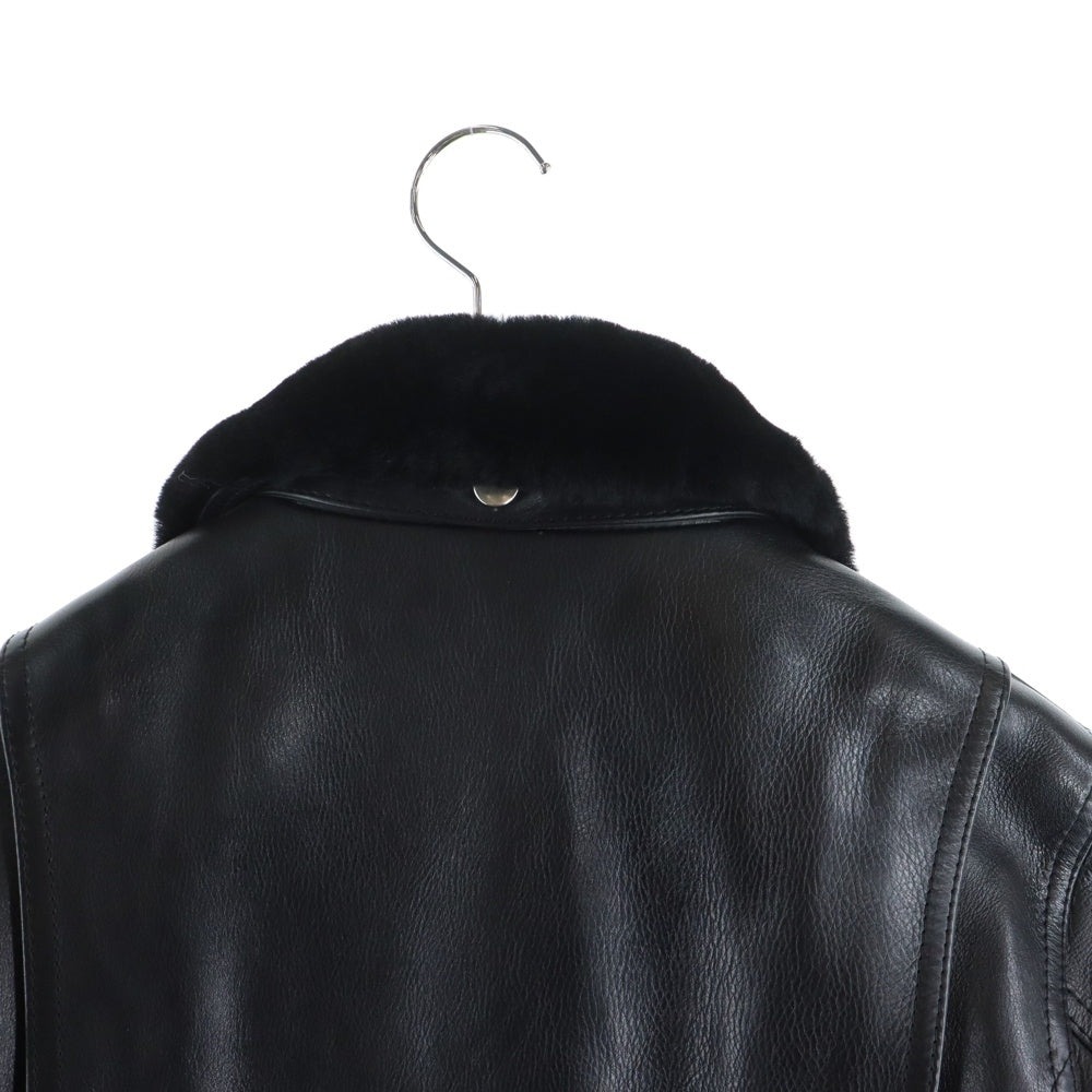 NO BRAND(ノーブランド) BIG TWIN ビッグツイン MOUTON SINGLE-D RIDERS ムートン シングルライダース 裏地キルティング Dポケット レザー ジャケット ブラック