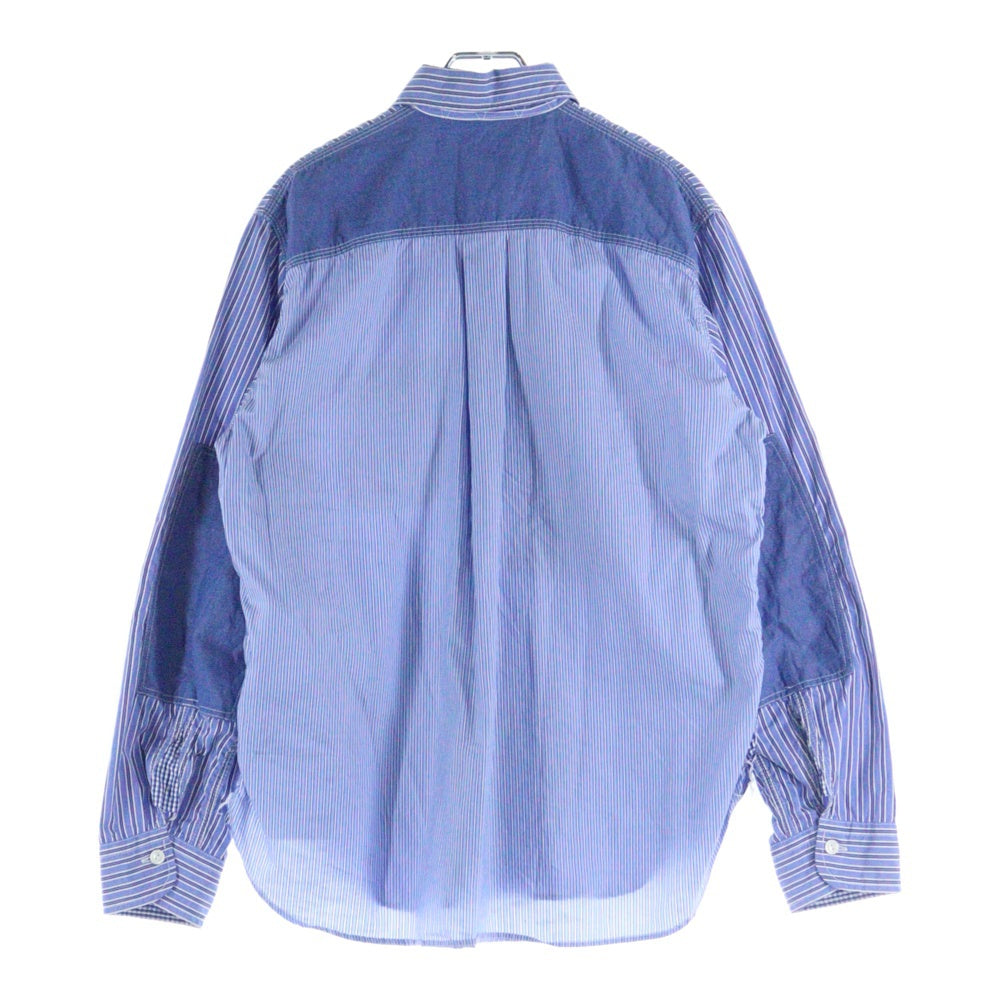 JUNYA WATANABE COMME des GARCONS(ジュンヤワタナベ コムデギャルソン) Striped Oversized Shirt with Pop Art Patch パッチ ストライプ長袖シャツ ブルー/ホワイト