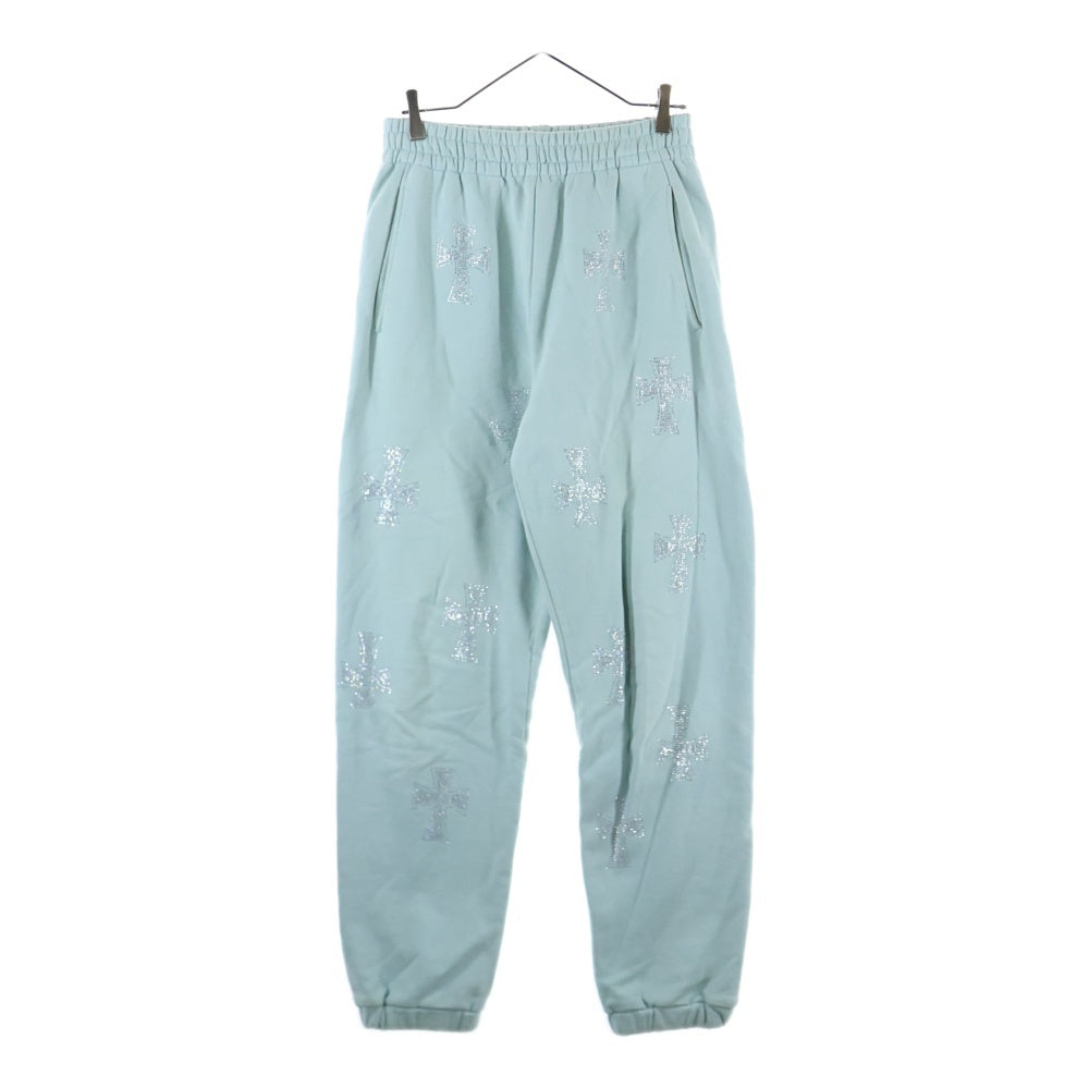 UNKNOWN LONDON(アンノーンロンドン) クロス ラインストーン スウェットパンツ ブルー