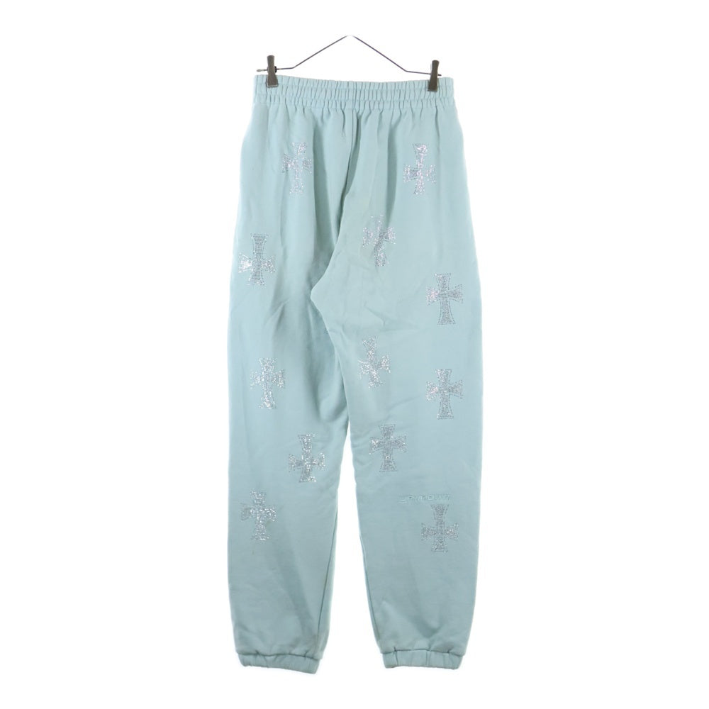 UNKNOWN LONDON(アンノーンロンドン) クロス ラインストーン スウェットパンツ ブルー
