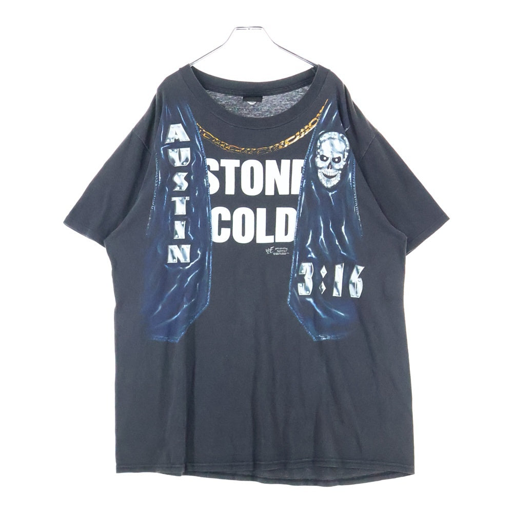 VINTAGE(ヴィンテージ) 90s WWF Stone Cold Austin ストーン・コールド・スティーブ・オースティン 3:16 スカルプリント クルーネック 半袖Tシャツ カットソー ブラック