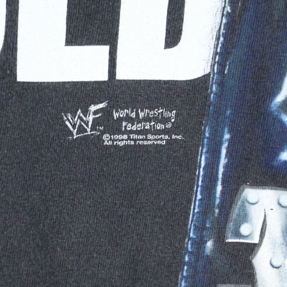 VINTAGE(ヴィンテージ) 90s WWF Stone Cold Austin ストーン・コールド・スティーブ・オースティン 3:16 スカルプリント クルーネック 半袖Tシャツ カットソー ブラック