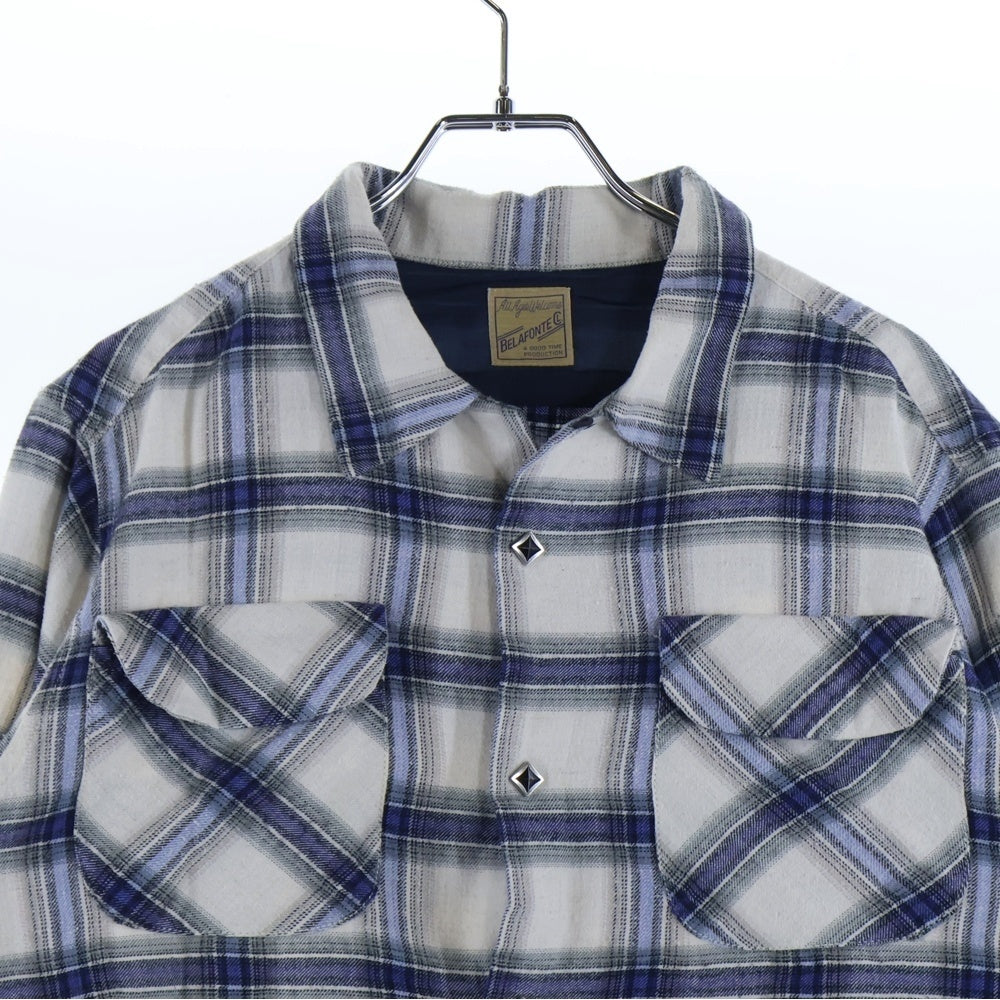 BELAFONTE(ベラフォンテ) オンブレ オープンカラー ネルシャツ チェック 長袖シャツ ブルー