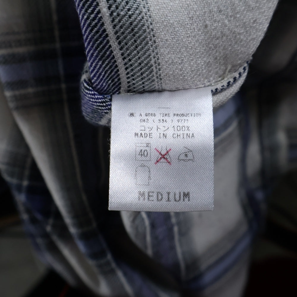 BELAFONTE(ベラフォンテ) オンブレ オープンカラー ネルシャツ チェック 長袖シャツ ブルー