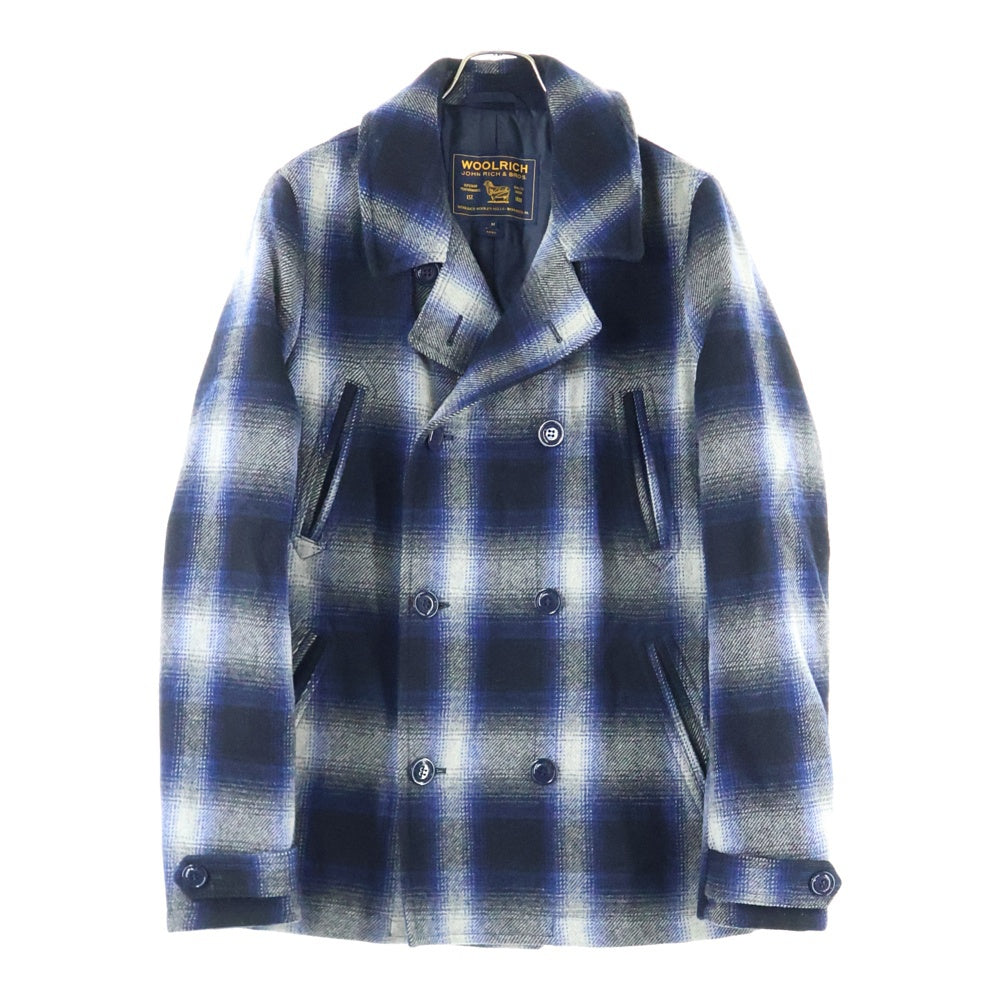 WOOLRICH(ウールリッチ) × JCREW US限定 JCREW別注 オンブレチェック ウール Pコート ロングコート ブルー 102MWOCPS1682HM01