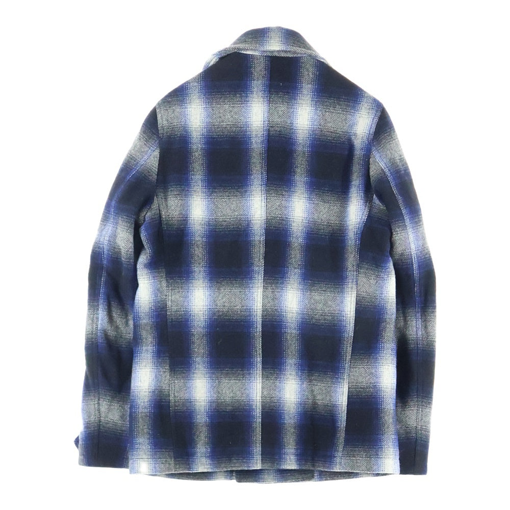 WOOLRICH(ウールリッチ) × JCREW US限定 JCREW別注 オンブレチェック ウール Pコート ロングコート ブルー 102MWOCPS1682HM01