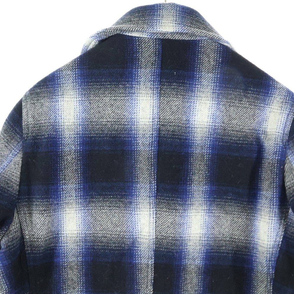 WOOLRICH(ウールリッチ) × JCREW US限定 JCREW別注 オンブレチェック ウール Pコート ロングコート ブルー 102MWOCPS1682HM01