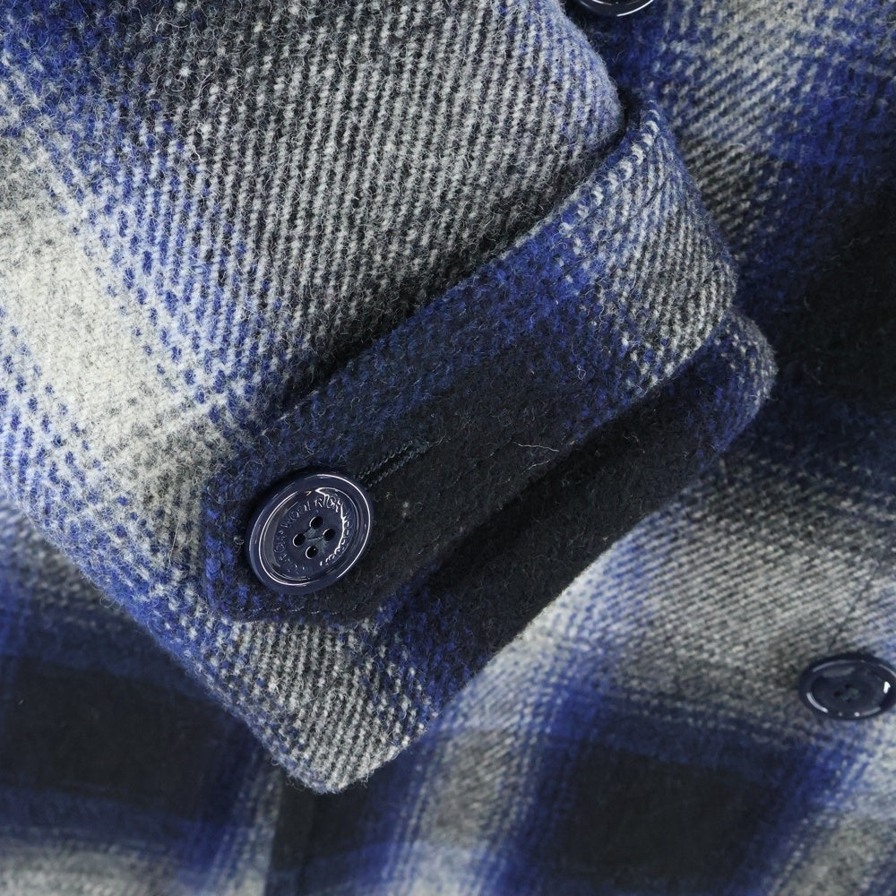 WOOLRICH(ウールリッチ) × JCREW US限定 JCREW別注 オンブレチェック ウール Pコート ロングコート ブルー 102MWOCPS1682HM01