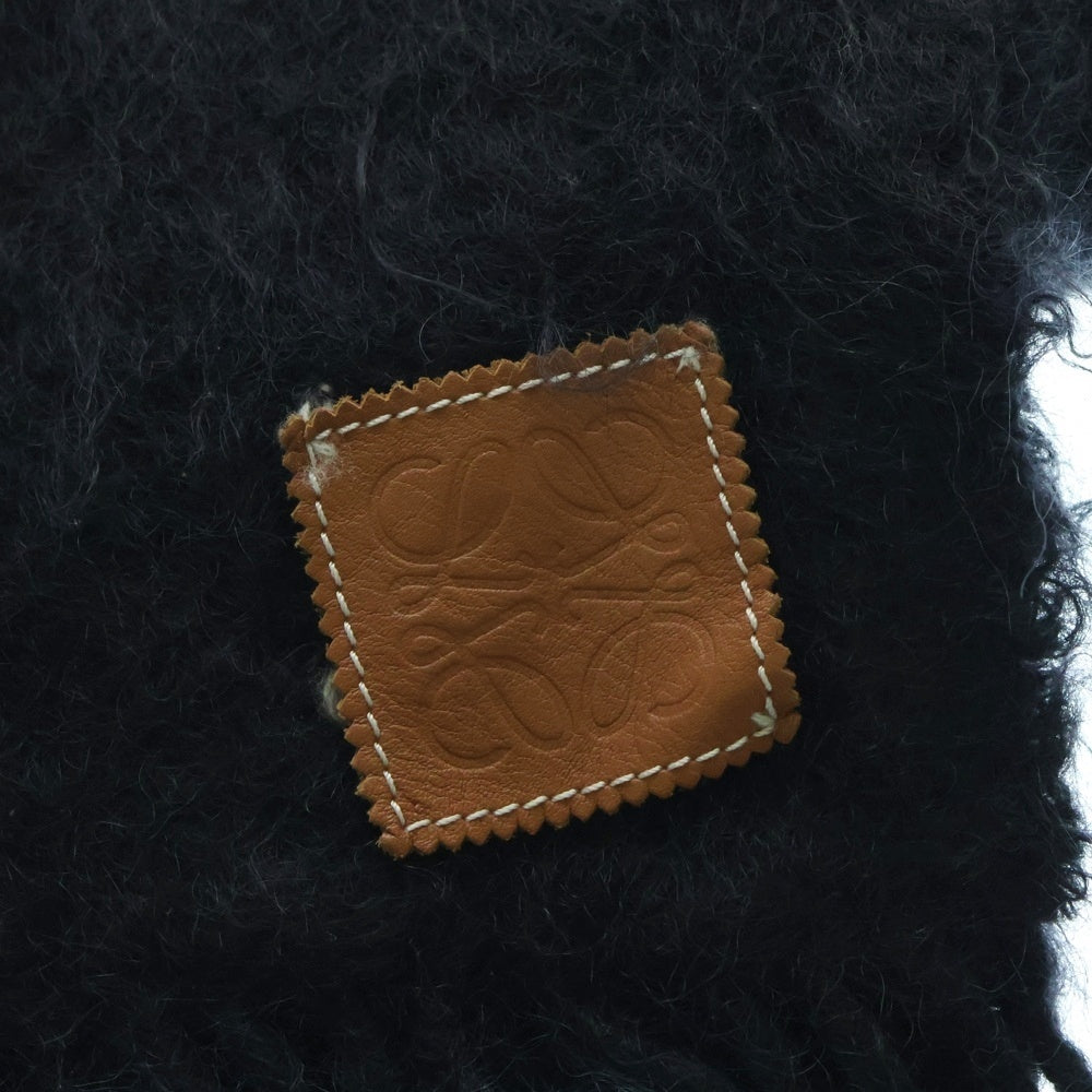 LOEWE(ロエベ) ロゴ レザーパッチ ウール モヘヤ アナグラム マフラー ブラック