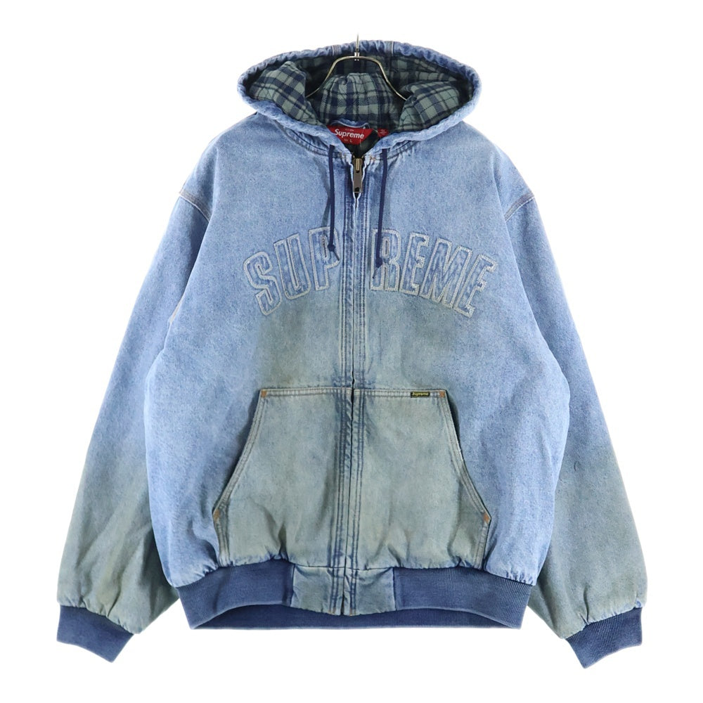 SUPREME(シュプリーム) 25AW Reflective Arc Hooded Work Jacket リフレクティブ アーチロゴ 裏地チェック デニム ワークジャケット フーディー インディゴ