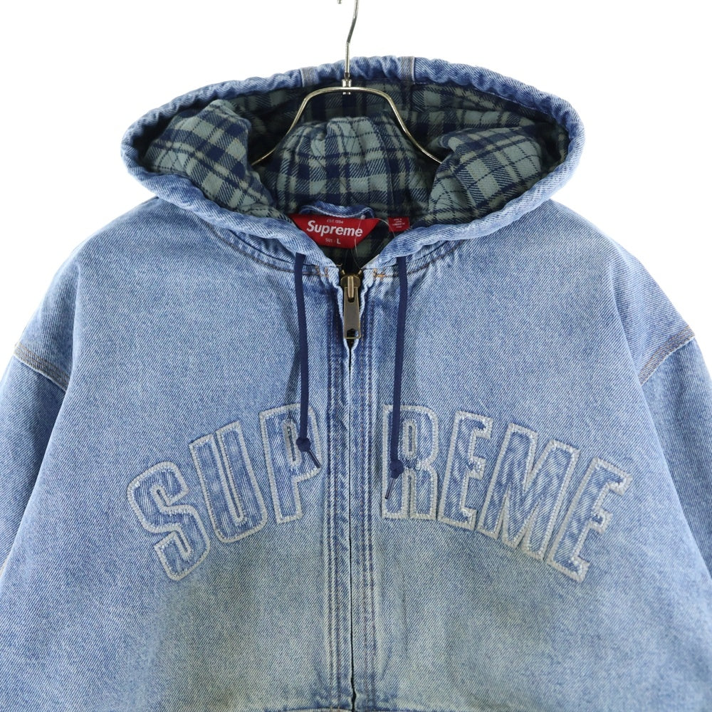 SUPREME(シュプリーム) 25AW Reflective Arc Hooded Work Jacket リフレクティブ アーチロゴ 裏地チェック デニム ワークジャケット フーディー インディゴ