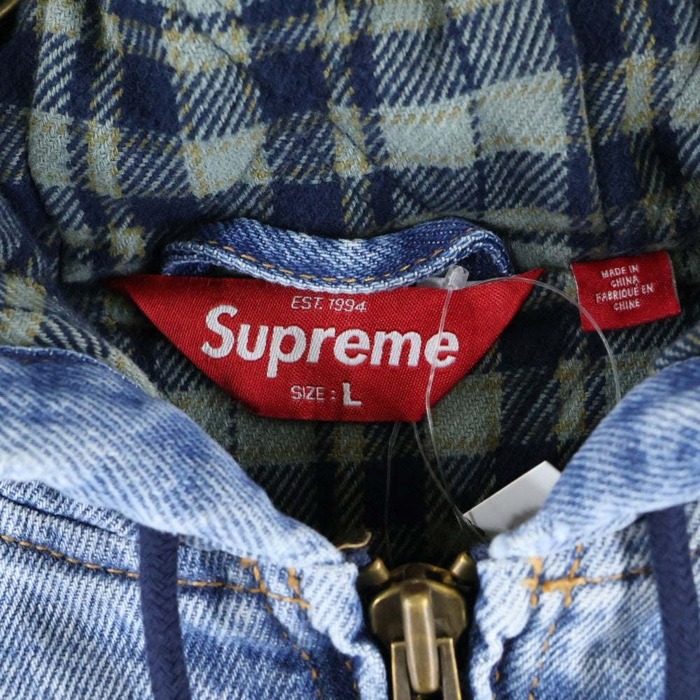 SUPREME(シュプリーム) 25AW Reflective Arc Hooded Work Jacket リフレクティブ アーチロゴ 裏地チェック デニム ワークジャケット フーディー インディゴ