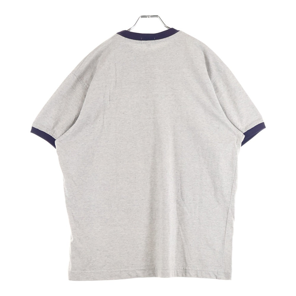 STUSSY(ステューシー) 90s OLD STUSSY オールドステューシー 紺タグ 聖火ロゴ フロント刺繍 クルーネック ラグランスリーブ リンガー 半袖Tシャツ カットソー グレー