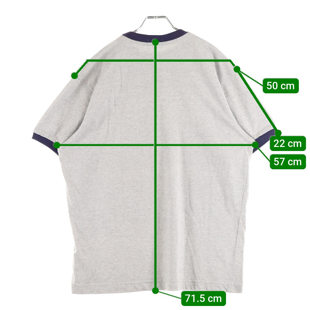 STUSSY(ステューシー) 90s OLD STUSSY オールドステューシー 紺タグ 聖火ロゴ フロント刺繍 クルーネック ラグランスリーブ リンガー 半袖Tシャツ カットソー グレー