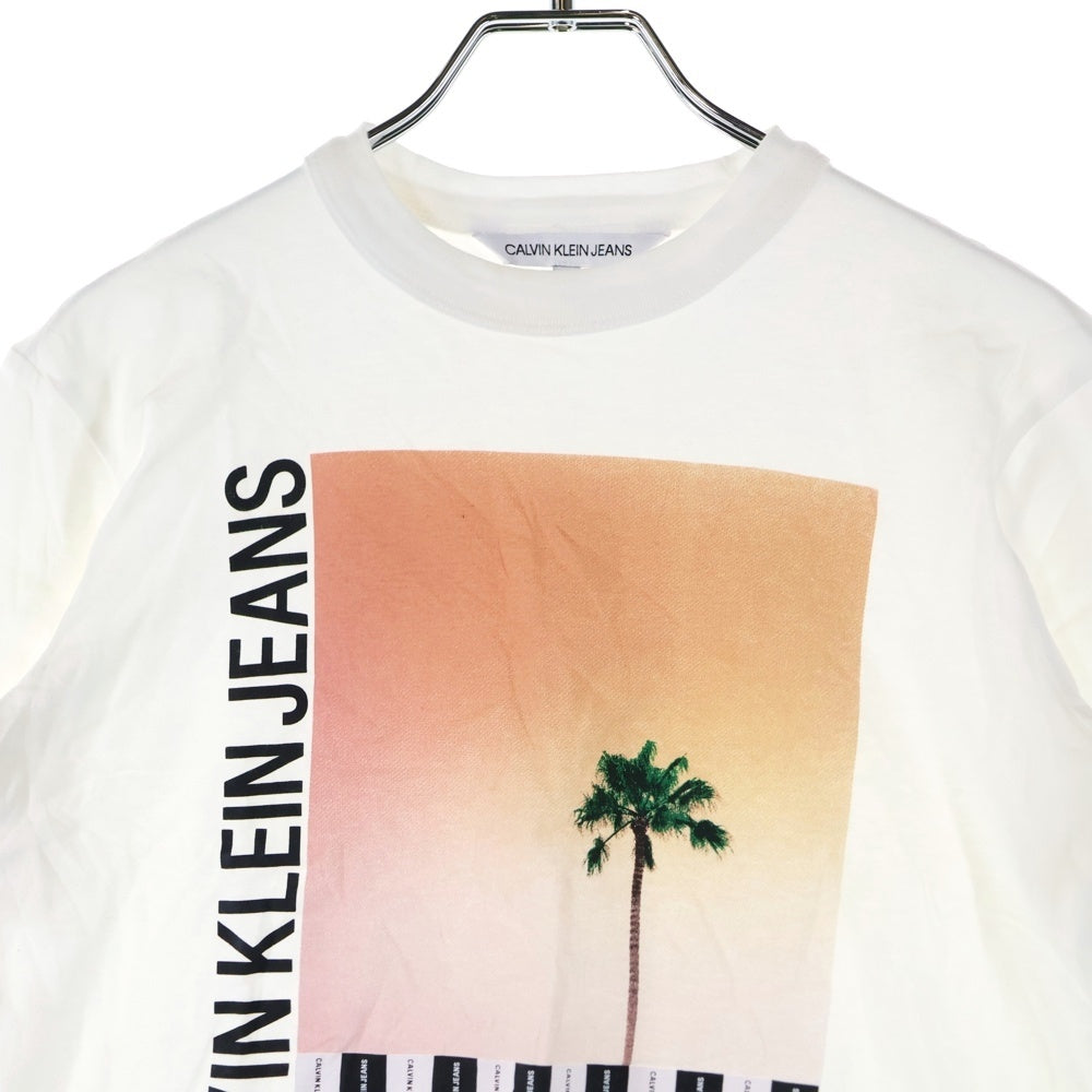 Calvin Klein Jeans(カルバンクラインジーンズ) パームツリー フロント プリント 半袖カットソー Tシャツ ホワイト
