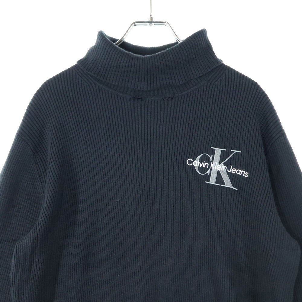 Calvin Klein Jeans(カルバンクラインジーンズ) ロゴ刺繍 タートルネック ロングスリーブ ニット ブラック
