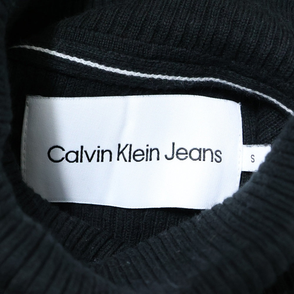 Calvin Klein Jeans(カルバンクラインジーンズ) ロゴ刺繍 タートルネック ロングスリーブ ニット ブラック