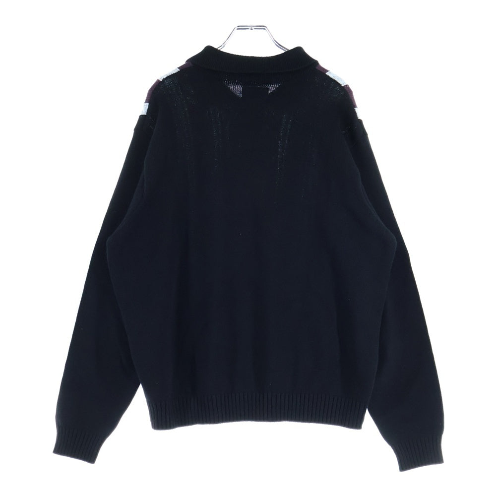 HUF(ハフ) CAMBRIDGE SWEATER ロゴ刺繍 ハーフボタン ケンブリッジ 長袖ニット ポロシャツ マルチ KN00524