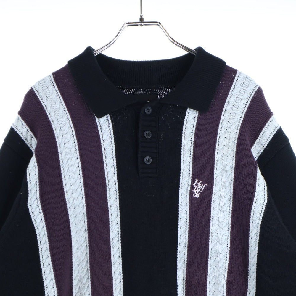 HUF(ハフ) CAMBRIDGE SWEATER ロゴ刺繍 ハーフボタン ケンブリッジ 長袖ニット ポロシャツ マルチ KN00524