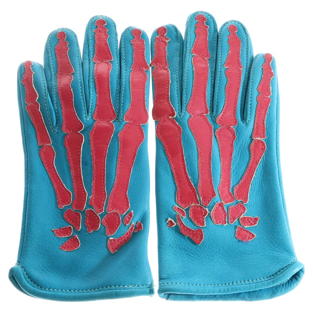 VANSON(バンソン) × BACKDROP ROPX SKELTON BONE LEATHER GLOVE TURQ バックドロップ別注 ボーン Xレイ スケルトン レザーグローブ 手袋 ターコイズブルー/ピンク