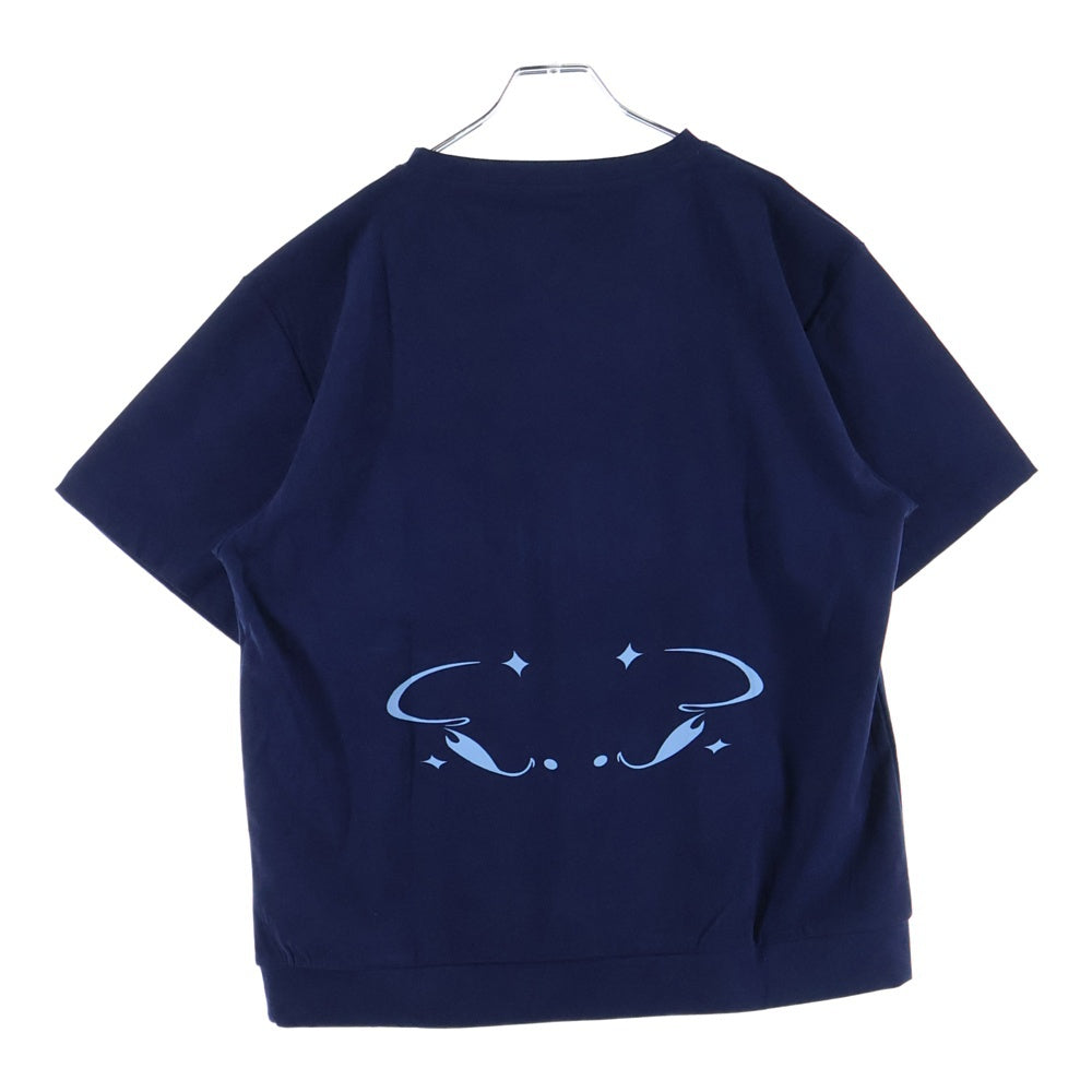 modgle(モジュール) ロゴ刺繍 コーデュロイ クルーネック半袖Tシャツ ネイビー 0812No02