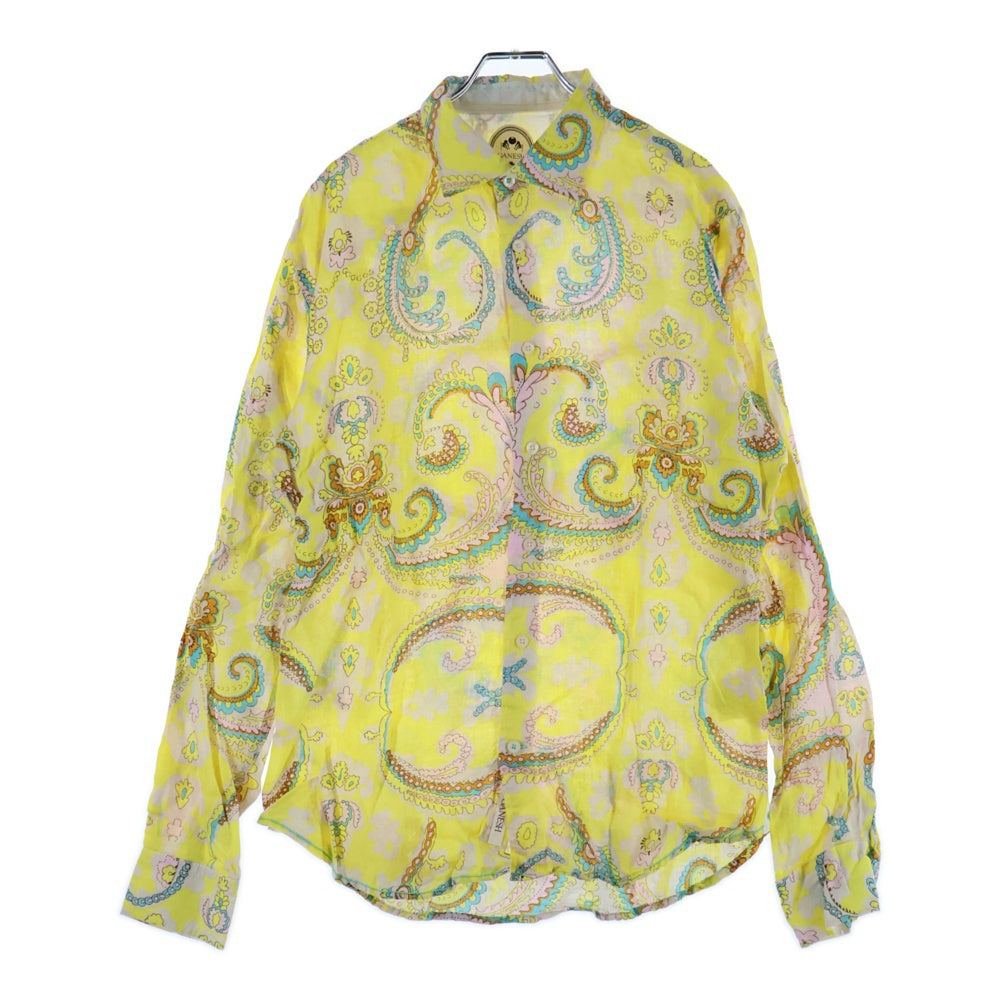 GANESH(ガネーシュ) 総柄リネン 長袖シャツ イエロー