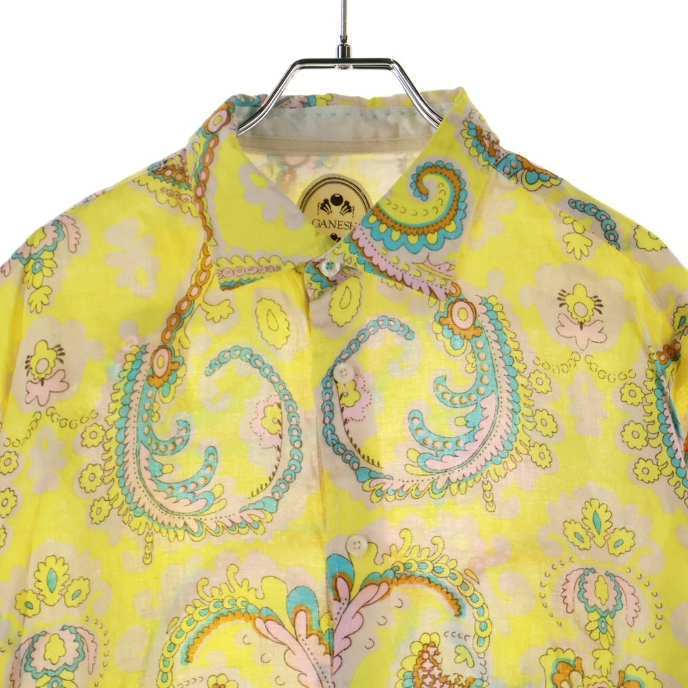 GANESH(ガネーシュ) 総柄リネン 長袖シャツ イエロー
