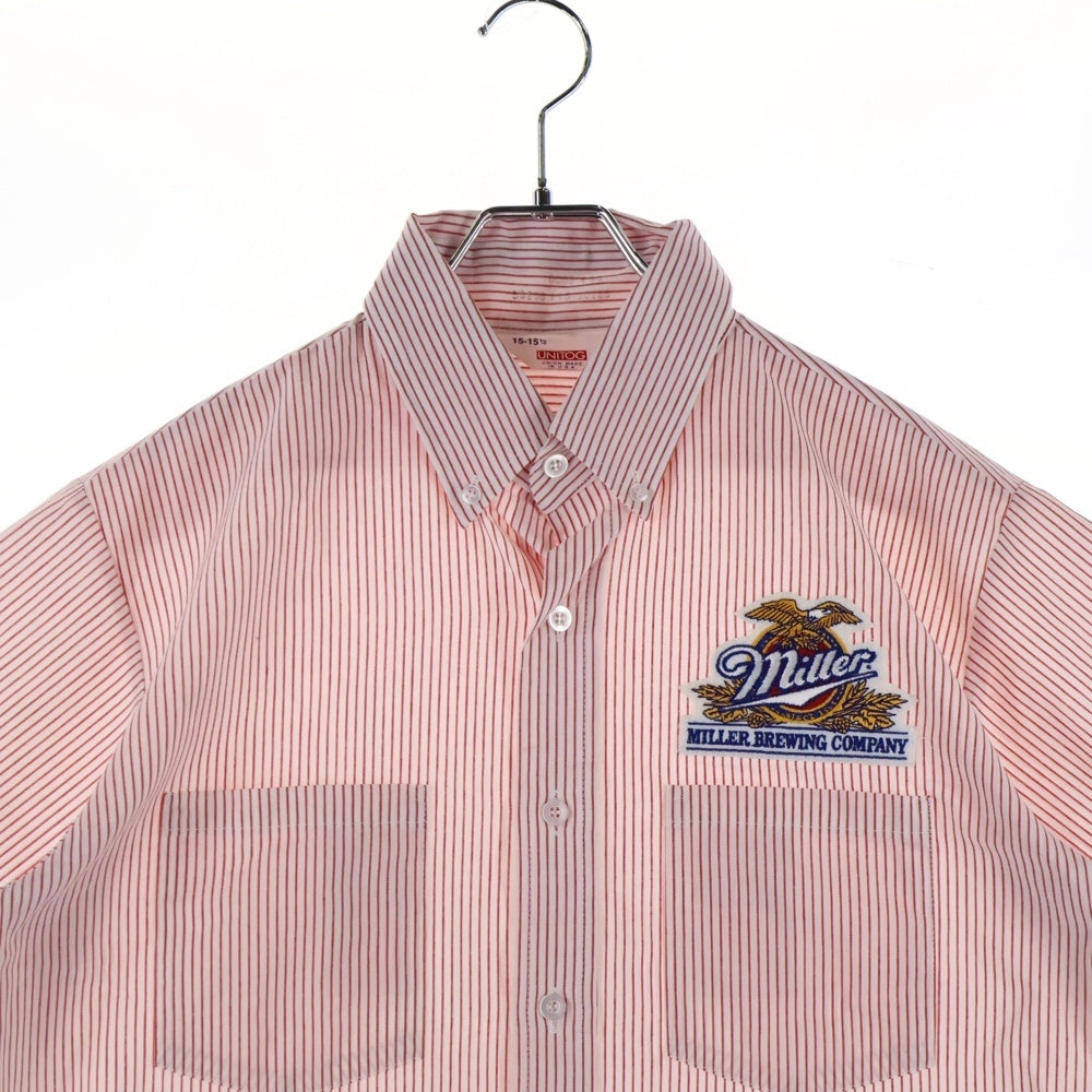 VINTAGE(ヴィンテージ) MILLER BREWING COMPANY USA製 ストライプ 半袖 ワークシャツ ホワイト/レッド