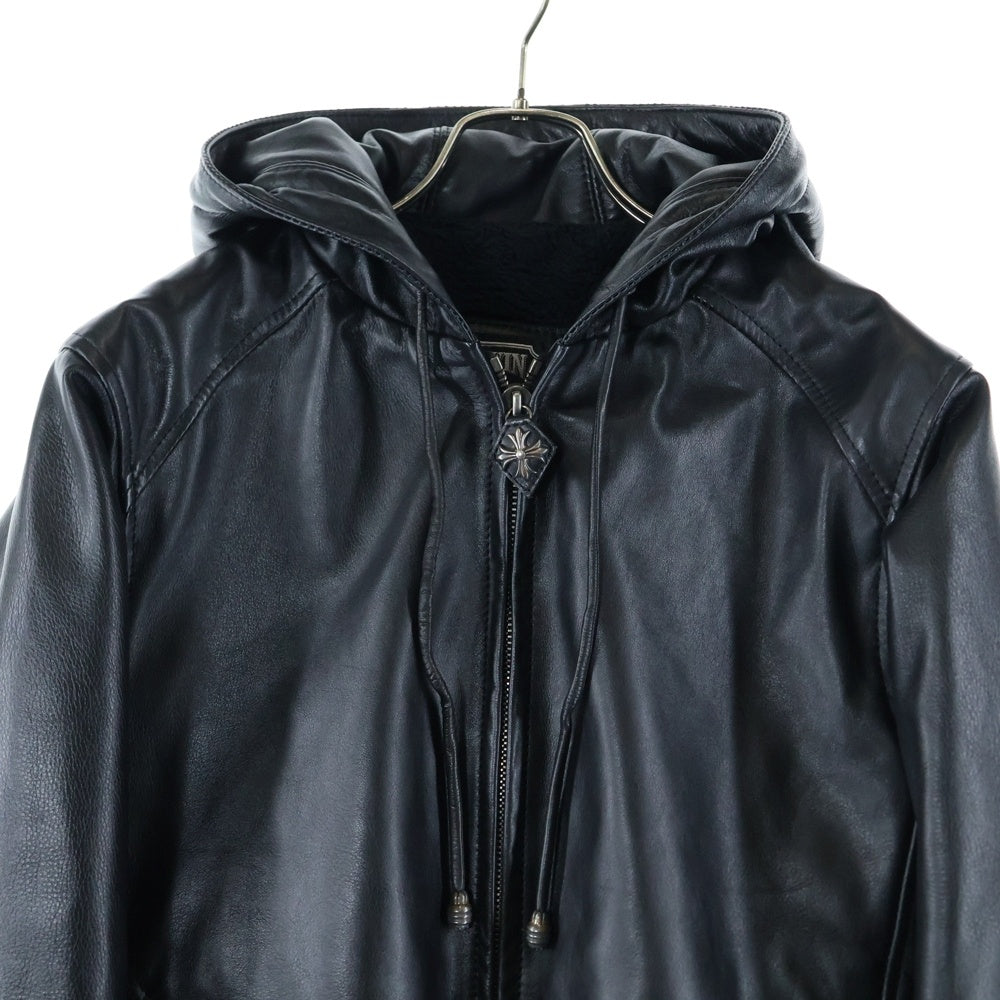 BIGTWIN(ビッグツイン) LEATHER JACKET クロスコンチョ レザージャケット フーディー ブラック