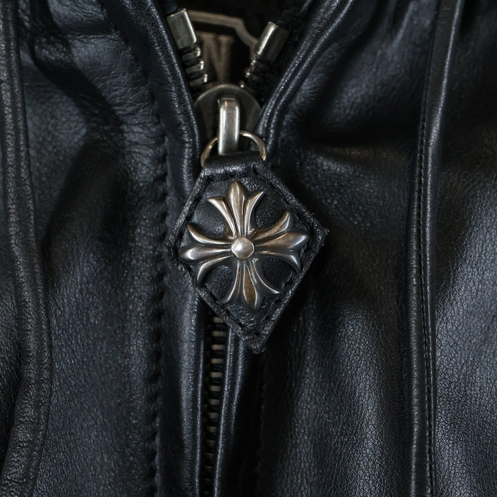 BIGTWIN(ビッグツイン) LEATHER JACKET クロスコンチョ レザージャケット フーディー ブラック