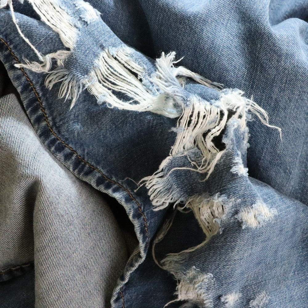 DIESEL(ディーゼル) 23SS D-UM Denim Hoodie クラッシュ加工 デニム プルオーバースウェットパーカー フーディー インディゴ A09691