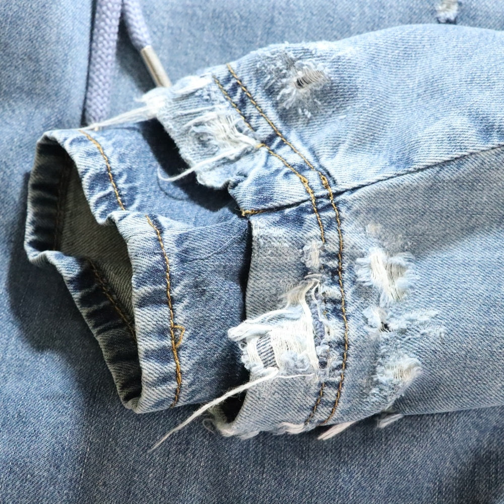 DIESEL(ディーゼル) 23SS D-UM Denim Hoodie クラッシュ加工 デニム プルオーバースウェットパーカー フーディー インディゴ A09691