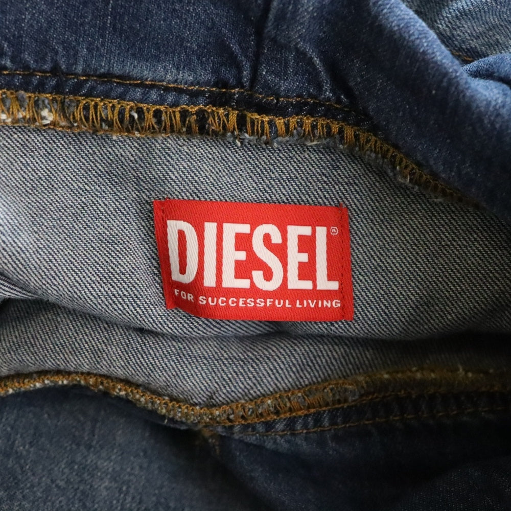 DIESEL(ディーゼル) 23SS D-UM Denim Hoodie クラッシュ加工 デニム プルオーバースウェットパーカー フーディー インディゴ A09691