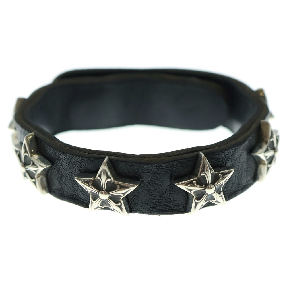 CHROME HEARTS(クロムハーツ) 2SNP 2BTN STAR クロスボール 2ボタン 2スナップ スター レザーブレスレット シルバー/ブラック