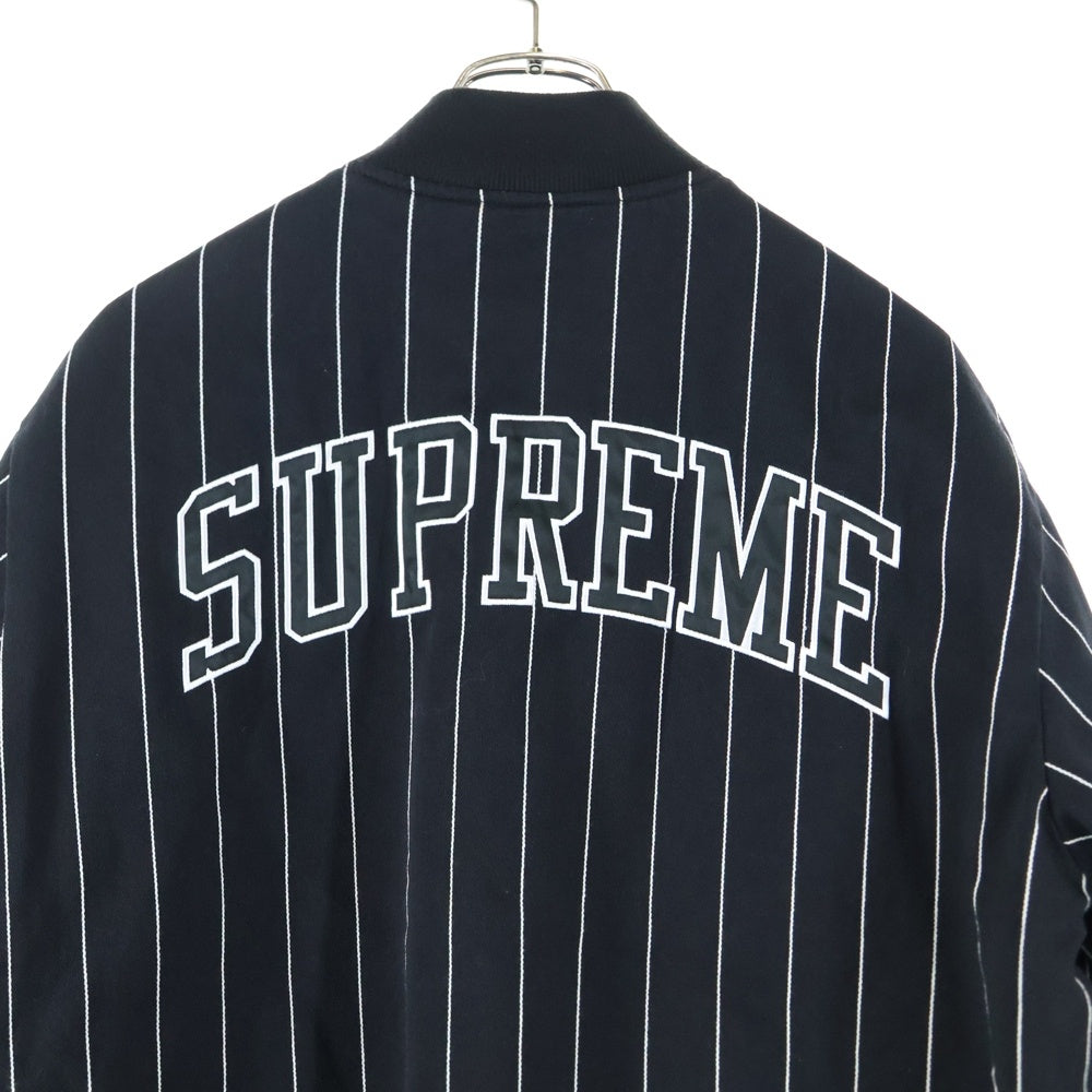 SUPREME(シュプリーム) 19AW Pinstripe Varsity Jacket 最高 ピンストライプ バーシティ スタジャン ジャケット ブラック
