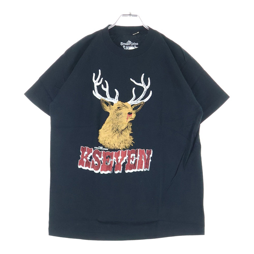 TENDERLOIN(テンダーロイン) 00ss DEAD STOCK フロント 鹿 プリント クルーネック 半袖 Tシャツ カットソー ブラック