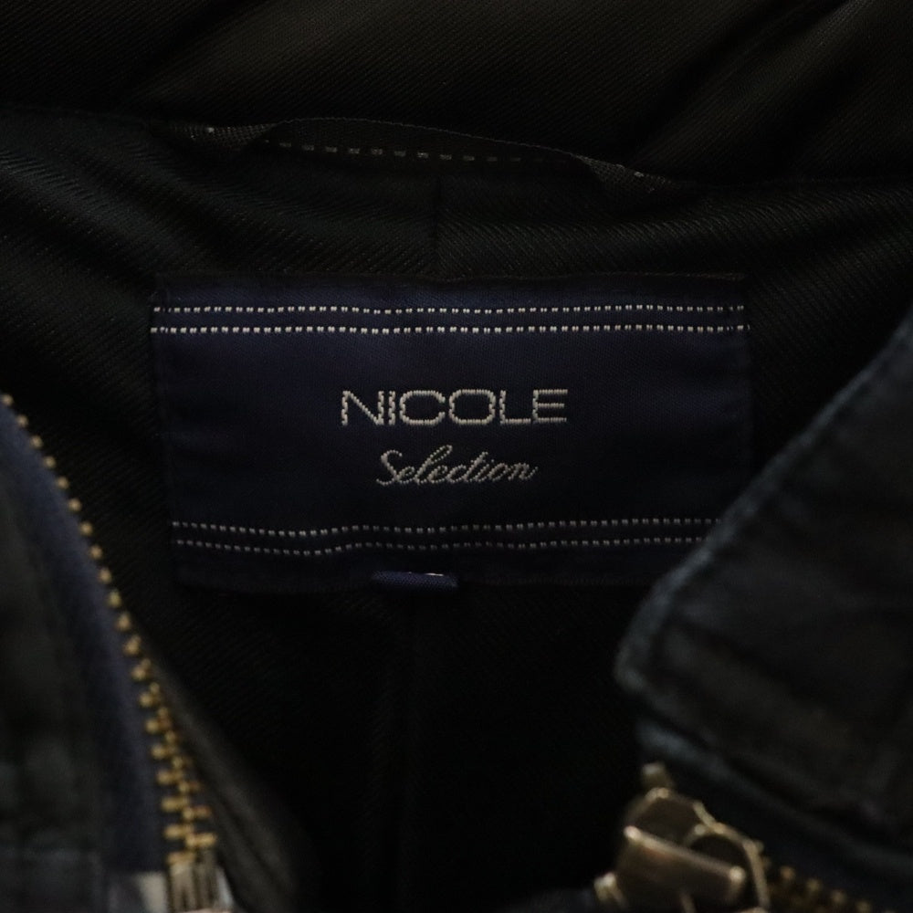 NICOLE CLUB FOR MEN(ニコルクラブフォーメン) Hungarin Duck Down フード ジップ切り替え デニム ダック ダウンジャケット ネイビー 7566-3730